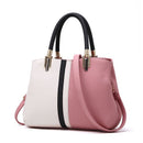 Large Capacity Color Block PU Leather Handbag, Square Shoulder Crossbody Bag with Bottom Rivets & Multi‑Pocket Storage for Daily Casual Use, Pink and White 29 x 21 x 14CM-1