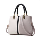 Large Capacity Color Block PU Leather Handbag, Square Shoulder Crossbody Bag with Bottom Rivets & Multi‑Pocket Storage for Daily Casual Use, Grey and White 29 x 21 x 14CM-1
