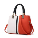 Large Capacity Color Block PU Leather Handbag, Square Shoulder Crossbody Bag with Bottom Rivets & Multi‑Pocket Storage for Daily Casual Use, Orange and White 29 x 21 x 14CM-1