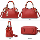 Red Large Capacity Lychee PU Leather Tote Handbag - Elegant Women's Satchel Crossbody Bag with Red Silk Scarf & Mental Leaf Pendant Decor-4