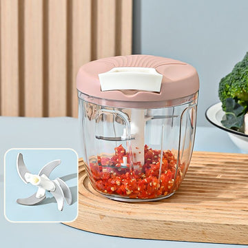 Pink Manual Pull String Food Chopper - 900ml Extra Large Vegetable Cutter, Garlic Mincer & Baby Food Processor