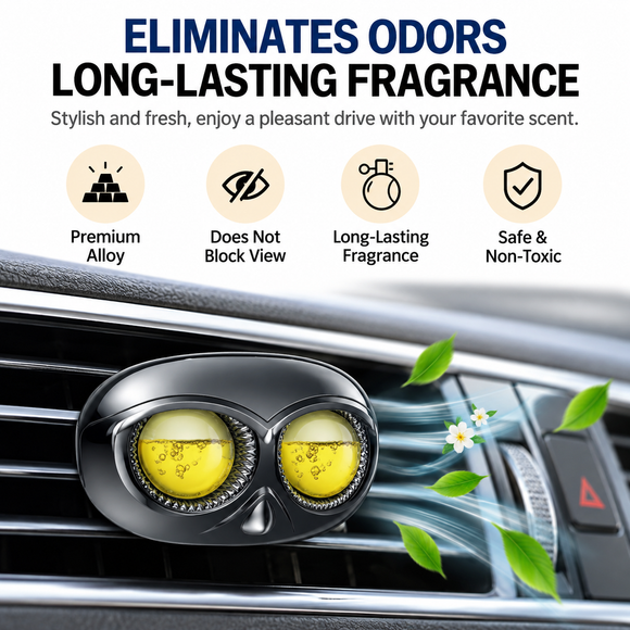 Gun Grey Owl Car Air Vent Perfume Ornament with Rotatable Clip - Refillable Fragrance System & Premium Alloy Interior Decor