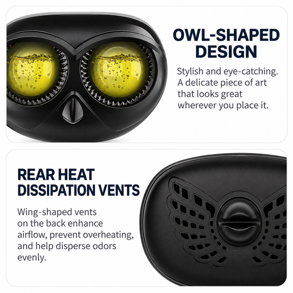Gun Grey Owl Car Air Vent Perfume Ornament with Rotatable Clip - Refillable Fragrance System & Premium Alloy Interior Decor