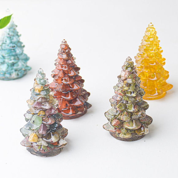 Colourful Cat eye Resin Crystal Christmas Tree Ornament - 55 x 87mm Decorative Mixed Gemstone Style Tabletop Tree for Festive Home Decor Gift Giving