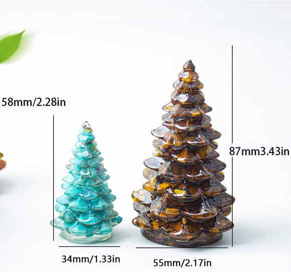 Colourful Cat eye Resin Crystal Christmas Tree Ornament - 55 x 87mm Decorative Mixed Gemstone Style Tabletop Tree for Festive Home Decor Gift Giving