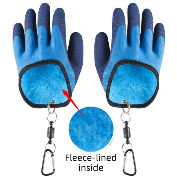 Waterproof Fishing Gloves with Fleece Lining - Thick Latex Coated Fish Handling Gloves, Anti-Slip Textured Grip and Magnetic Quick Release Clips for Winter Sea Fishing