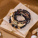 Black Bohemian Layered Beach Bracelet Set (Boxed) - 8 PCS Women's Stackable Clay Beaded Bracelets with Cowrie Shells & Starfish Charm, Eco-Friendly Coastal Summer Holiday Jewellery-1