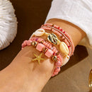 Pink Bohemian Layered Beach Bracelet Set (Boxed) - 8 PCS Women's Stackable Clay Beaded Bracelets with Cowrie Shells & Starfish Charm, Eco-Friendly Coastal Summer Holiday Jewellery-2