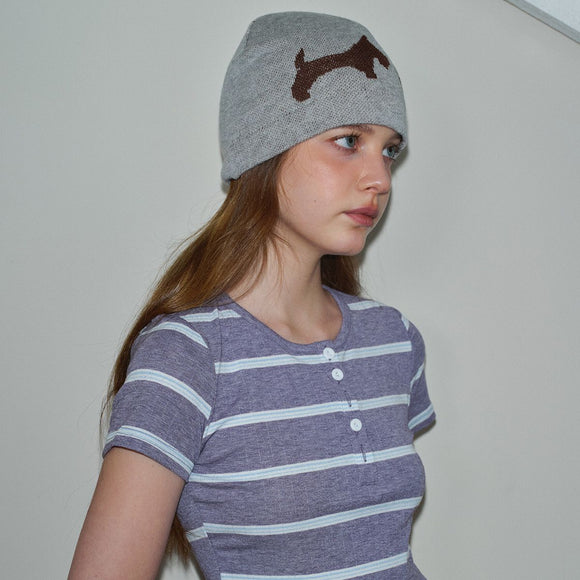 Women's Cute Dog Jacquard Knitted Beanie Hat with Leopard Heart - Wool Blend Winter Skull Cap, Soft Lightweight Warm Knit Hat for Stylish Casual Outfits