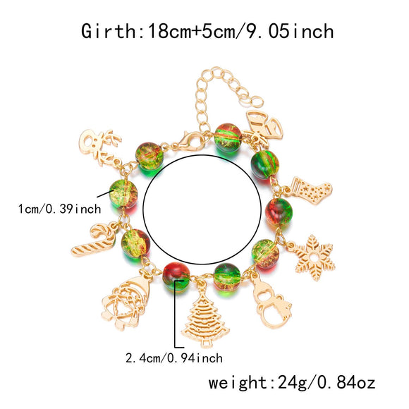#2 Christmas Charm Colourful Beaded Bracelet for Women (Boxed) - Zinc Alloy Holiday Jewellery Gift with Christmas Tree, Santa Claus, Snowflake and Snowman Pendants
