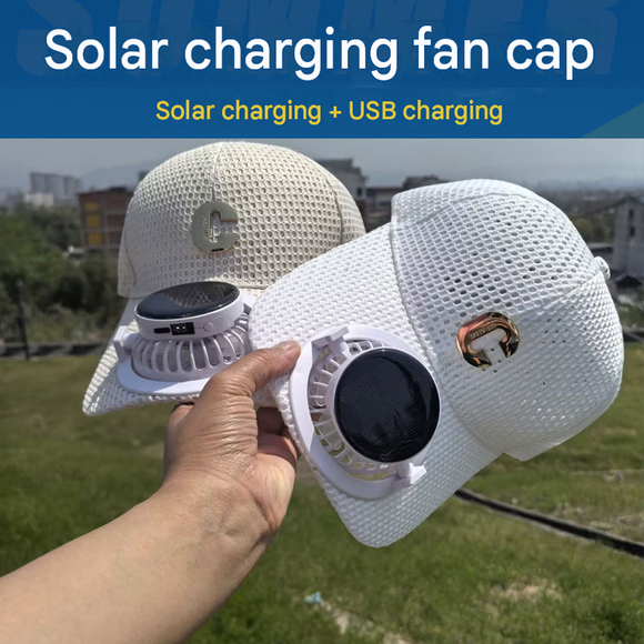 Khaki Solar Powered Fan Hat - Breathable Mesh Cap with USB Rechargeable Cooling Fan, LED Display, Adjustable Brim for Outdoor Fishing Camping Hiking Summer Heat Relief
