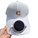 White Solar Powered Fan Hat - Breathable Mesh Cap with USB Rechargeable Cooling Fan, LED Display, Adjustable Brim for Outdoor Fishing Camping Hiking Summer Heat Relief-1