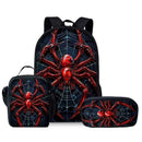 Style 1 3 Piece Spider Print School Bag Set - Large Capacity Polyester Backpack, Insulated Lunch Bag and Pencil Case - Lightweight Student Bookbag with Side Pocket for Boys Teens Kids-1