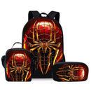 Style 7 3 Piece Spider Print School Bag Set - Large Capacity Polyester Backpack, Insulated Lunch Bag and Pencil Case - Lightweight Student Bookbag with Side Pocket for Boys Teens Kids-1