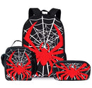 Style 12 3 Piece Spider Print School Bag Set - Large Capacity Polyester Backpack, Insulated Lunch Bag and Pencil Case - Lightweight Student Bookbag with Side Pocket for Boys Teens Kids-1