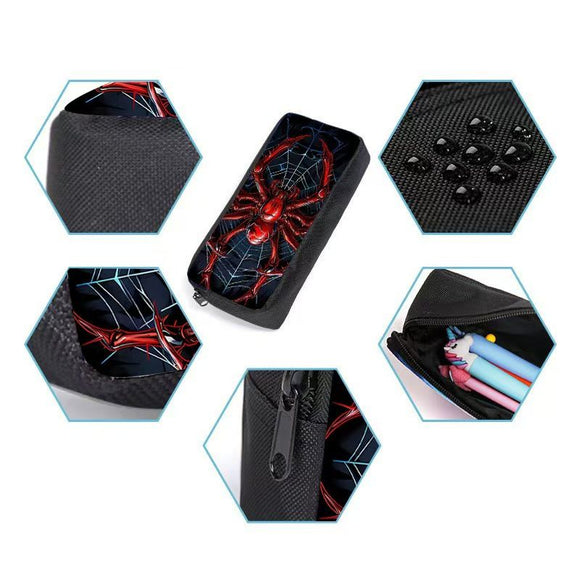 Style 12 3 Piece Spider Print School Bag Set - Large Capacity Polyester Backpack, Insulated Lunch Bag and Pencil Case - Lightweight Student Bookbag with Side Pocket for Boys Teens Kids