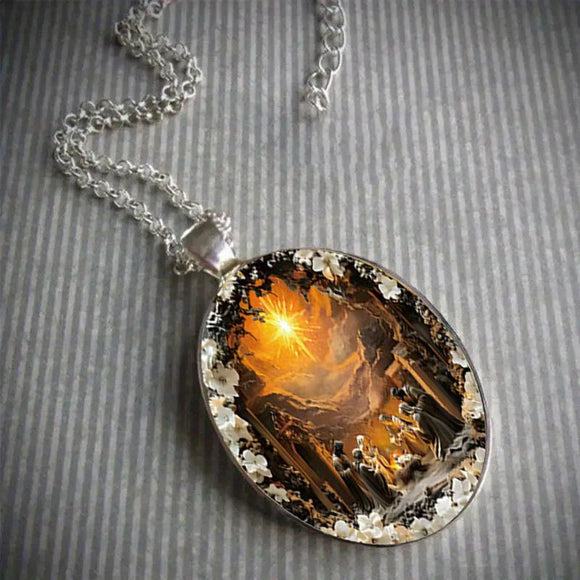 Pattern 1 Christian  Scene Pendant Necklace - Silver Oval Alloy Glass Charm 4.5x3cm on 50cm Chain - Religious Faith Gift for Women Men