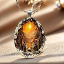Pattern 1 Christian  Scene Pendant Necklace - Silver Oval Alloy Glass Charm 4.5x3cm on 50cm Chain - Religious Faith Gift for Women Men-5