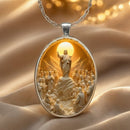 Pattern 2 Christian  Scene Pendant Necklace - Silver Oval Alloy Glass Charm 4.5x3cm on 50cm Chain - Religious Faith Gift for Women Men-2