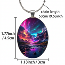 Pattern 2 Aurora Borealis Oval Pendant Necklace - Northern Lights Landscape Alloy Jewelry with 50cm Chain - Teal and Purple Art Charm for Women - Nature Inspired Gift Accessory-2