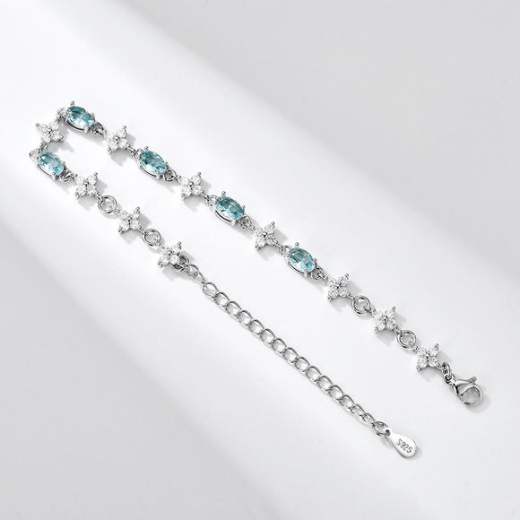 Blue Zircon Tennis Bracelet -Adjustable Extender, Elegant Crystal Jewelry Gift for Women