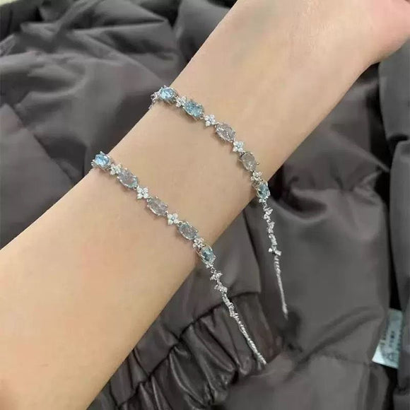 Blue Zircon Tennis Bracelet -Adjustable Extender, Elegant Crystal Jewelry Gift for Women