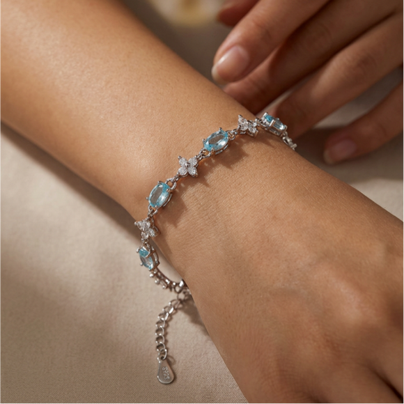 Blue Zircon Tennis Bracelet -Adjustable Extender, Elegant Crystal Jewelry Gift for Women