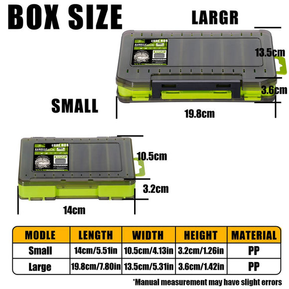 Black Large Size 19.8cm Fishing Lure Storage Box - Double Sided PP Tackle Organizer with Drainage System - Durable Hard Case for Minnows, Crankbaits, Hooks