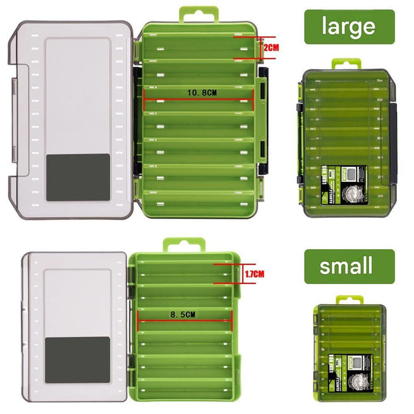 Green Large Size 19.8cm Fishing Lure Storage Box - Double Sided PP Tackle Organizer with Drainage System - Durable Hard Case for Minnows, Crankbaits, Hooks