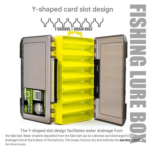 Yellow Large Size 19.8cm Fishing Lure Storage Box - Double Sided PP Tackle Organizer with Drainage System - Durable Hard Case for Minnows, Crankbaits, Hooks