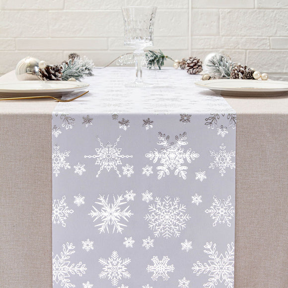White Festive Snowflake-Print Christmas Table Runner - 28x200cm Polyester Table Decoration, Ideal for Christmas Parties and Home Decor
