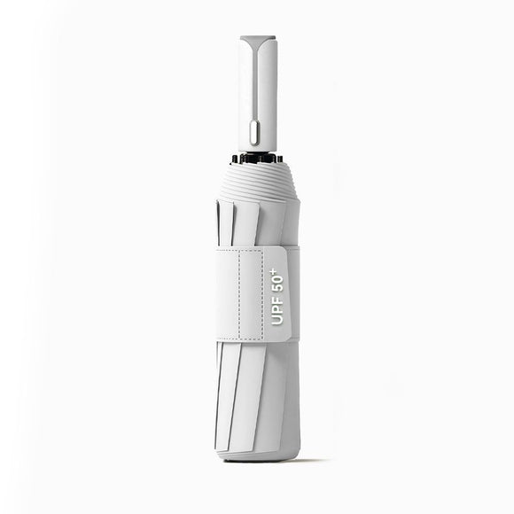 Automatic Folding Umbrella (White)- 105 cm Large Canopy, UPF 50+ Sun and Rain Umbrella with 10-Rib Frame, Auto Open Close Handle for Travel and Daily Commute