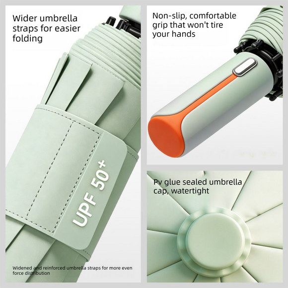 Automatic Folding Umbrella (White)- 105 cm Large Canopy, UPF 50+ Sun and Rain Umbrella with 10-Rib Frame, Auto Open Close Handle for Travel and Daily Commute