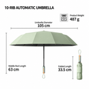 Automatic Folding Umbrella (Mint Green)- 105 cm Large Canopy, UPF 50+ Sun and Rain Umbrella with 10-Rib Frame, Auto Open Close Handle for Travel and Daily Commute-5