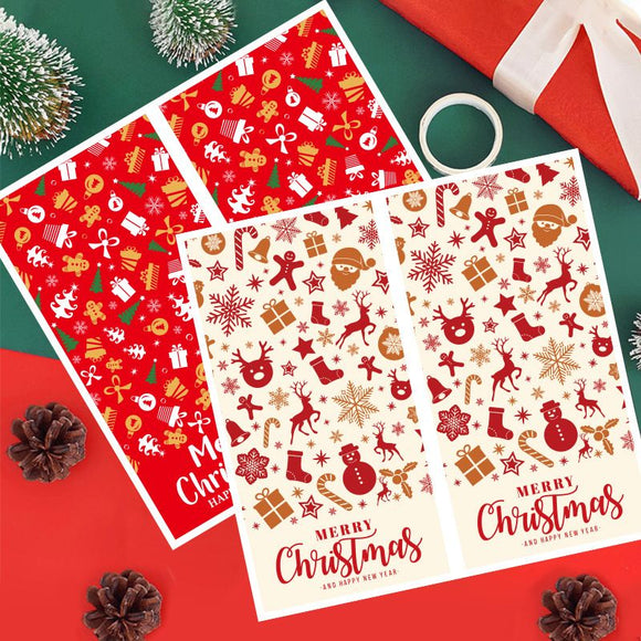 (Style 4) 50 Sheet Christmas Gift Sealing Sticker Set with 100 Stickers - 100 x 50 mm Rectangular Holiday Labels for Gift Boxes, Wrapping, Packaging and Envelopes