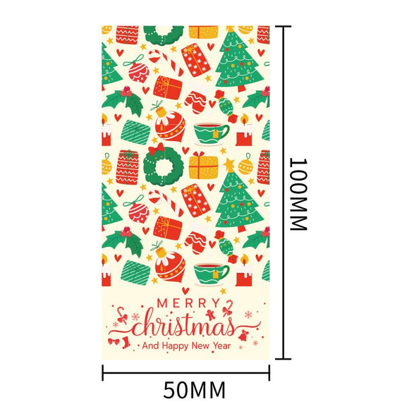 (Style 4) 50 Sheet Christmas Gift Sealing Sticker Set with 100 Stickers - 100 x 50 mm Rectangular Holiday Labels for Gift Boxes, Wrapping, Packaging and Envelopes