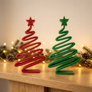 2 Piece 3D Printed Christmas Tree Decorations - Red and Green 12 cm Minimalist Spiral Tabletop Ornaments with Star Top for Home, Mantel, Desk and Holiday Decor-2