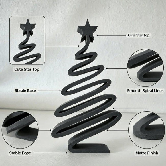 2 Piece 3D Printed Christmas Tree Decorations - Red and Green 12 cm Minimalist Spiral Tabletop Ornaments with Star Top for Home, Mantel, Desk and Holiday Decor