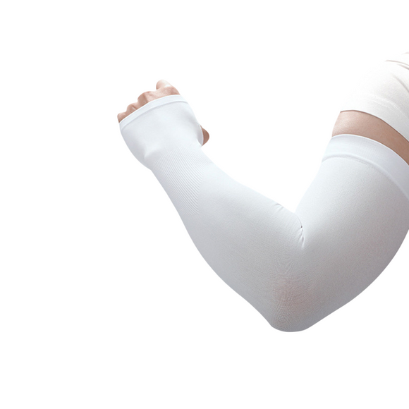 2 Pair Cooling Arm Sleeves with Thumb Hole - White 38-40cm Breathable Stretch Sun Sleeves for Cycling, Running, Hiking, Fishing, Driving and Outdoor Activities