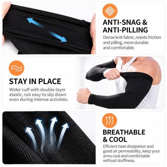 2 Pair Cooling Arm Sleeves with Thumb Hole - White 38-40cm Breathable Stretch Sun Sleeves for Cycling, Running, Hiking, Fishing, Driving and Outdoor Activities