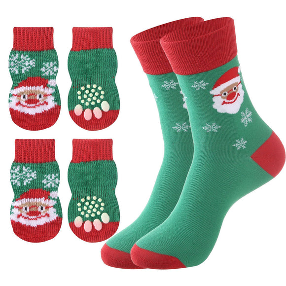 Matching Christmas Socks Set for Adult and Dog- Santa Claus Design with One Pair Adult Socks and One Set XL Size Anti Slip Pet Socks for Festive Photos and Holiday Wear