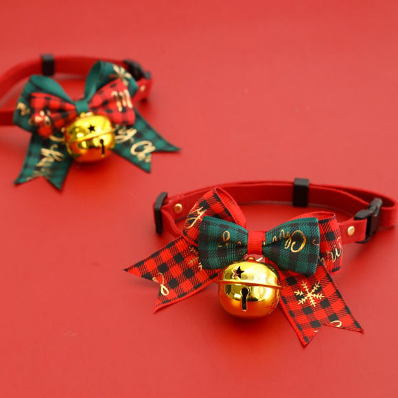 2 PCS Red Pet Christmas Bow Collar with Bell- 28-43 cm Adjustable Festive Bowtie Neck Collar for Cats and Dogs, Cute Holiday Party Decoration Accessory