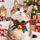 2 PCS Green Pet Christmas Bow Collar with Bell- 21-30 cm Adjustable Festive Bowtie Neck Collar for Cats and Dogs, Cute Holiday Party Decoration Accessory-2