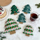 3 Piece Christmas Tree Drawstring Gift Bag Set - 11.5 x 13.5 cm Printed Fabric Pouches with Hanging Cords for Small Gifts, Treats and Festive Decorations-3