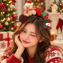 Christmas Teddy Bear Headband - Festive Plush Bear Hair Accessory with Santa Hat, Plaid Bows, Pom Pom and Holly Decorations for Christmas Parties and Holiday Photos-2