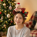 Christmas Teddy Bear Headband - Festive Plush Bear Hair Accessory with Santa Hat, Plaid Bows, Pom Pom and Holly Decorations for Christmas Parties and Holiday Photos-3