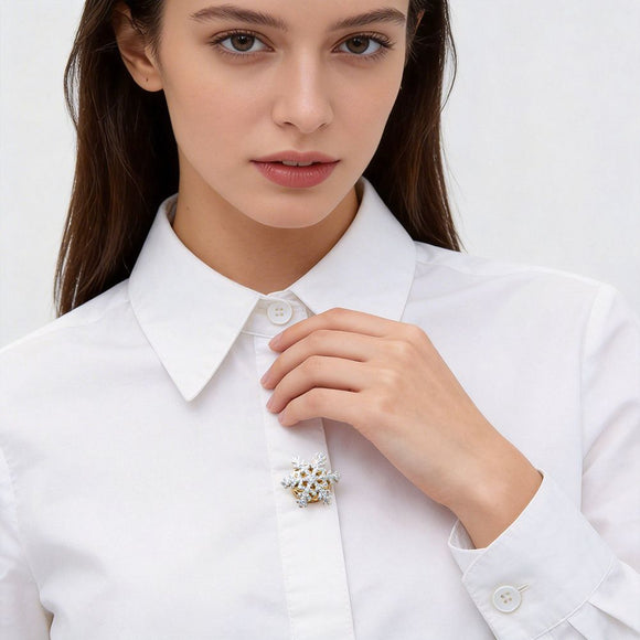 2 Piece Christmas Snowflake Button Cover Set - 2.4cm Sparkling Silver Snowflake Decorative Shirt Button Covers for Blouses, Dresses and Festive Outfits