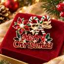 Christmas Merry Christmas Brooch - Festive Candy Cane, Poinsettia and Holly Pin with Rhinestone Details, Gold Tone Holiday Accessory for Clothing, Scarves and Bags-1