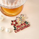 Christmas Merry Christmas Brooch - Festive Candy Cane, Poinsettia and Holly Pin with Rhinestone Details, Gold Tone Holiday Accessory for Clothing, Scarves and Bags-3