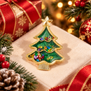 Christmas Tree Brooch Pin - 4.7cm Green Glitter Tree with Multicolour Crystal Details and Gold Tone Star, Festive Christmas Accessory for Sweaters, Coats and Scarves-1